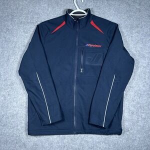 Purolator Jacket Men's Size Medium Navy Blue Pockets Spell Out‎ Logo Rain Coat